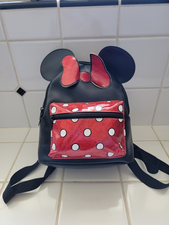 Disney Other - Disney Minnie Mouse Black Backpack with Red Polka Dot Pocket and Bow